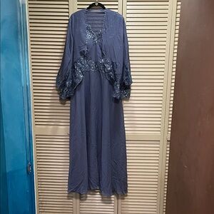 Elegant Blue Evening Gown with Sequins 2 pc